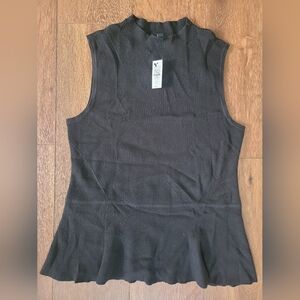 NWT Talbots Black Ribbed Fit And Flare Tank Sleeveless Top sz PL